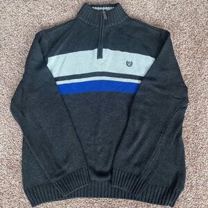 Vintage 90s Chaps Blue and Charcoal Gray Striped Quarter Zip Sweater‎